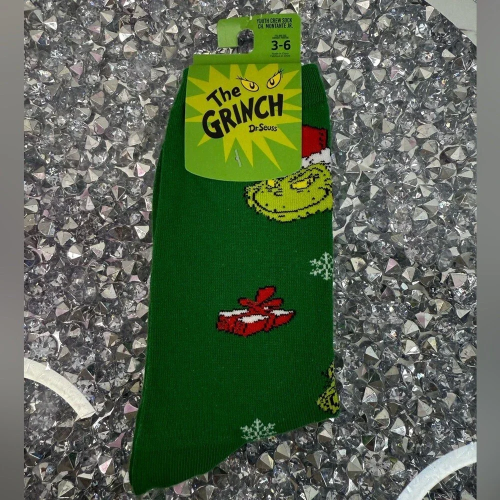 Dr. Seuss socks brand new gifts present The Grinch Green Socks with Red Accents